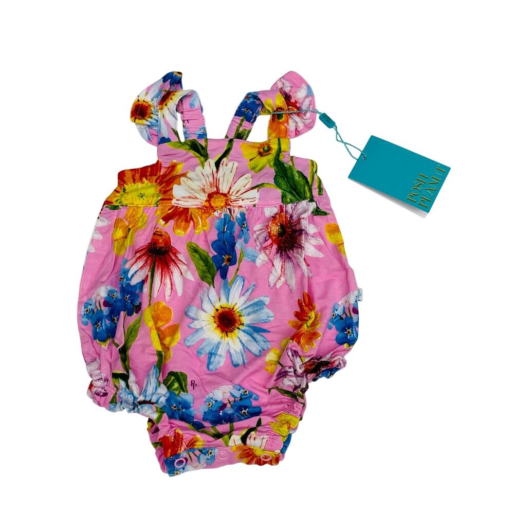 NWT PP 3-6M Kaileigh Basic Ruffled Capsleeve Bubble Romper